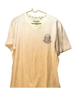 Guess Mens Short-Sleeve Carlo Slub V-Neck T-Shirt XL True White With Embroidered
